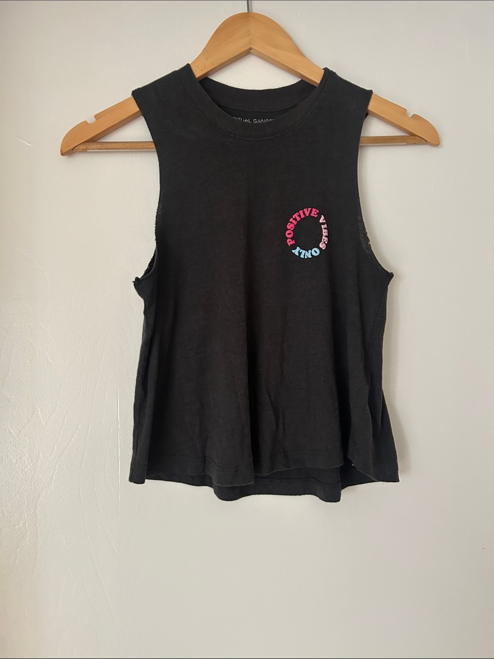 Spiritual Gangster Black Muscle Tank with Pink & Teal Graphic